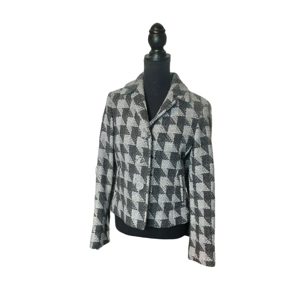 Nine West Blazer Jacket Women Size 6 Wool Blend 3 Button Houndstooth Fully Lined